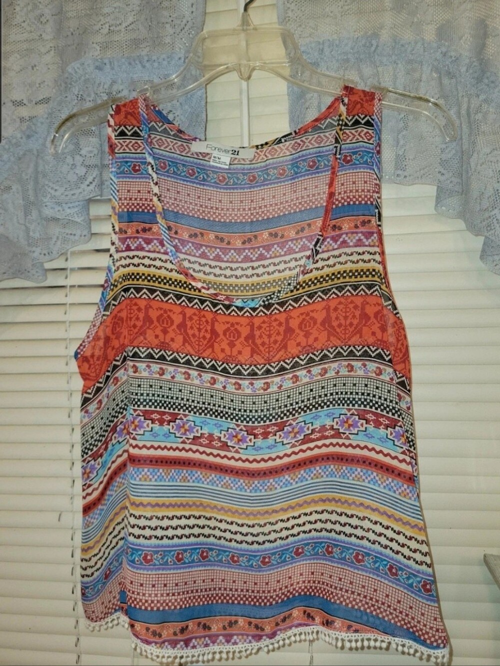 Forever 21 Coral and Blue Multi-Stripe Tank Top